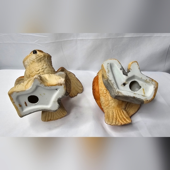 Vintage Set Of Owls On Log Ceramic Figurines - Picture 7 of 13